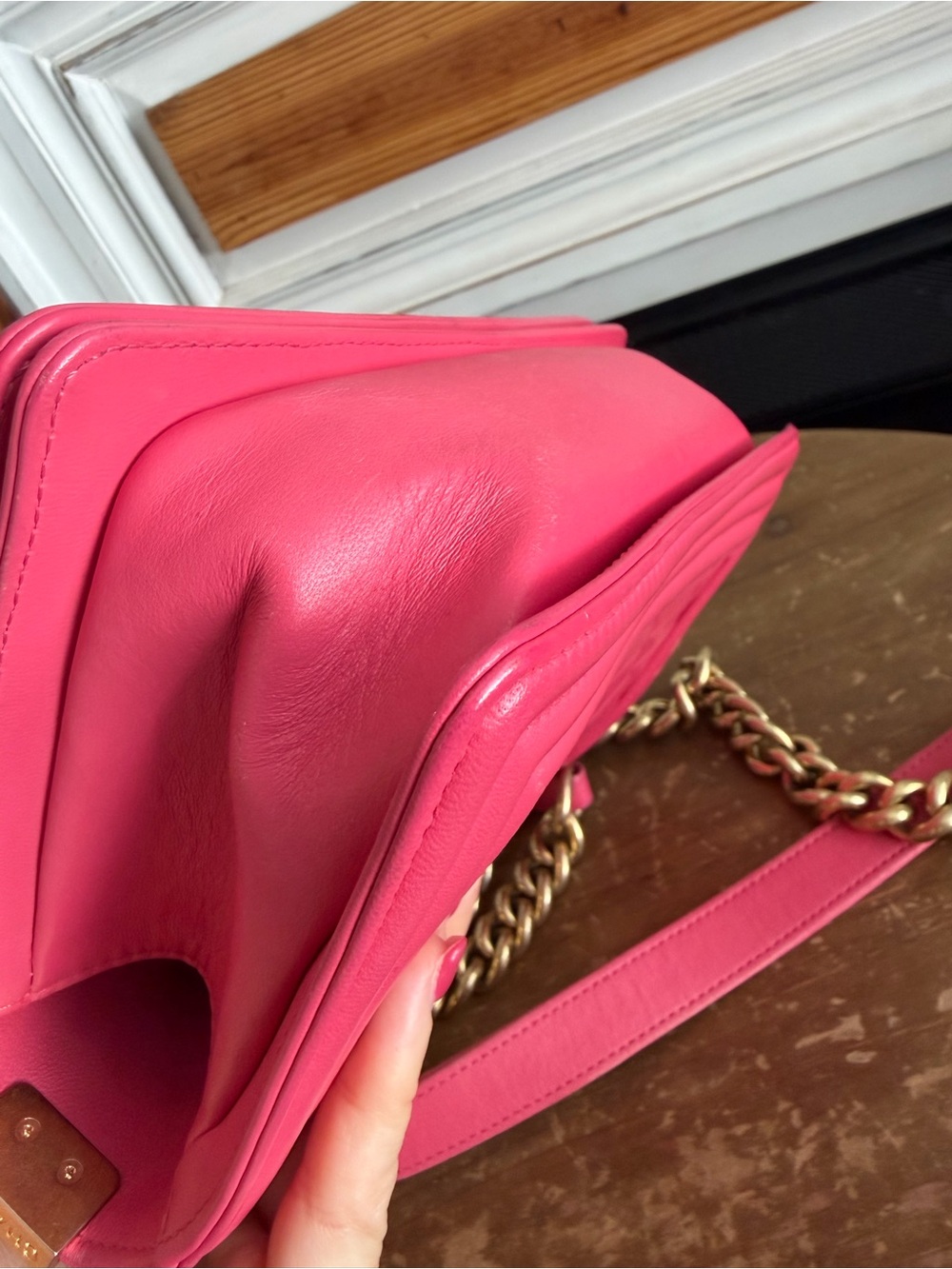 CHANEL Hot Pink Quilted Lambskin Small Boy bag Crossbody with Gold Hardware - Picture 11 of 16